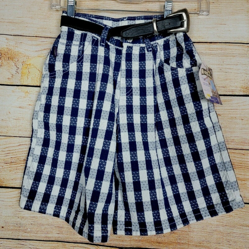 Vintage Lee Riders Shorts Girls Size 8 Loose Fit Blue White Plaid Belted 90s New
